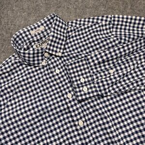 Express Men‎ M Fitted Gingham Button Up Shirt Navy White Long Sleeve